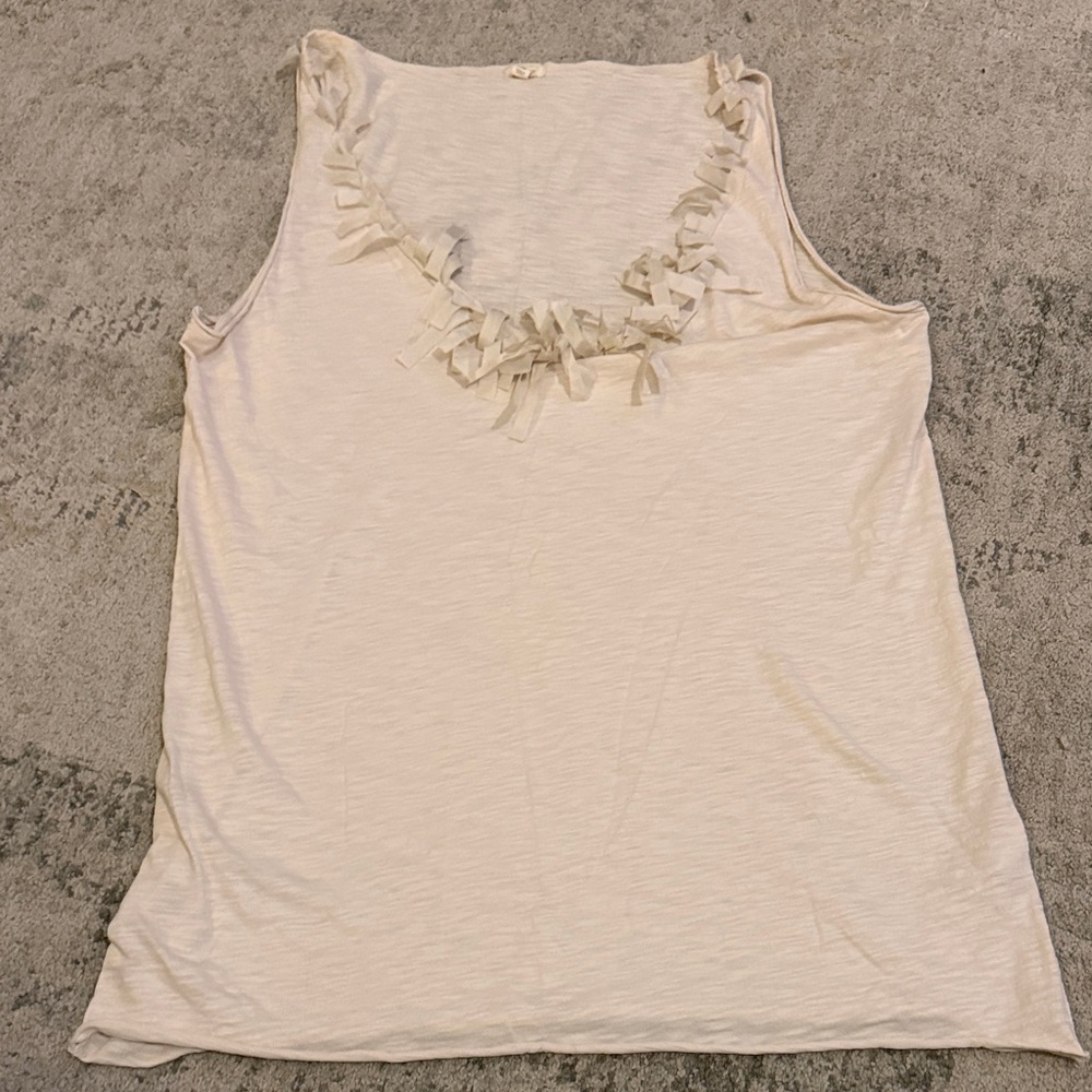(020)J. Crew Off-White Ruffle Detail Tank Top